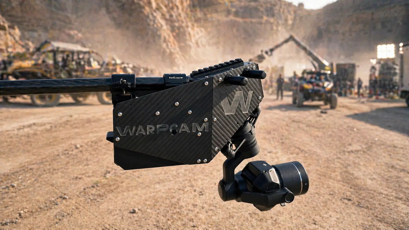 WarpCam® camera rig deployed on an action set in a quarry